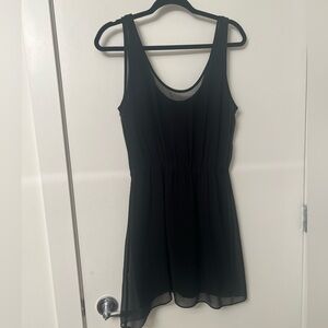Zara Black Sleeveless Fit‑and‑Flare Dress with Sheer Overlay – Size Large